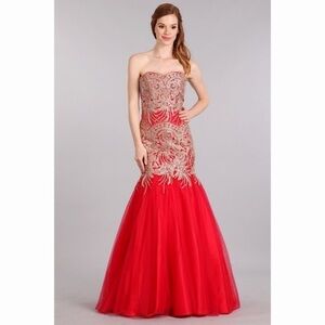 RED Strapless Mermaid Dress 1697